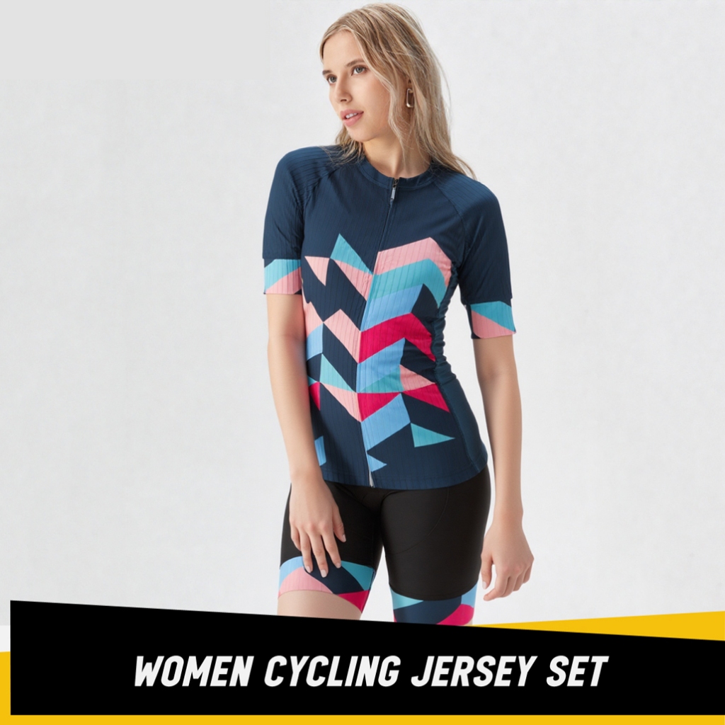 Setelan Jersey Sepeda Wanita Blue Mozaic Celana Bib Women Cycling Jersey Set