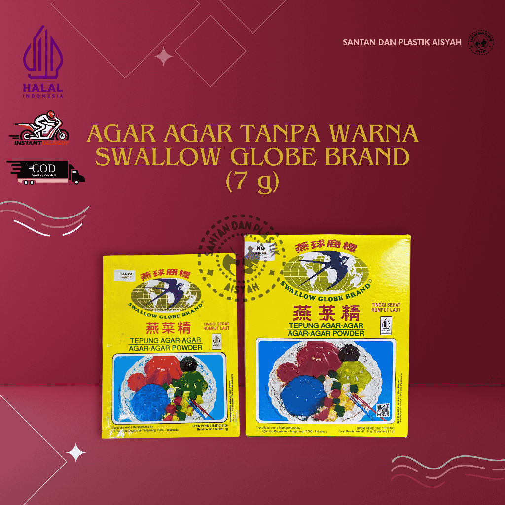 

AGAR AGAR TANPA WARNA SWALLOW GLOBE BRAND (7 g)