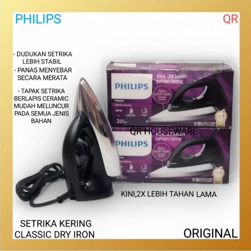 Setrika Kering Philips Classic Dry Iron 350W | Setrika Anti Lengket | Original Philips Indonesia