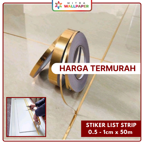 Stiker List Strip Dinding Stiker List Plat Dinding Keramik Gold Hitam Silver