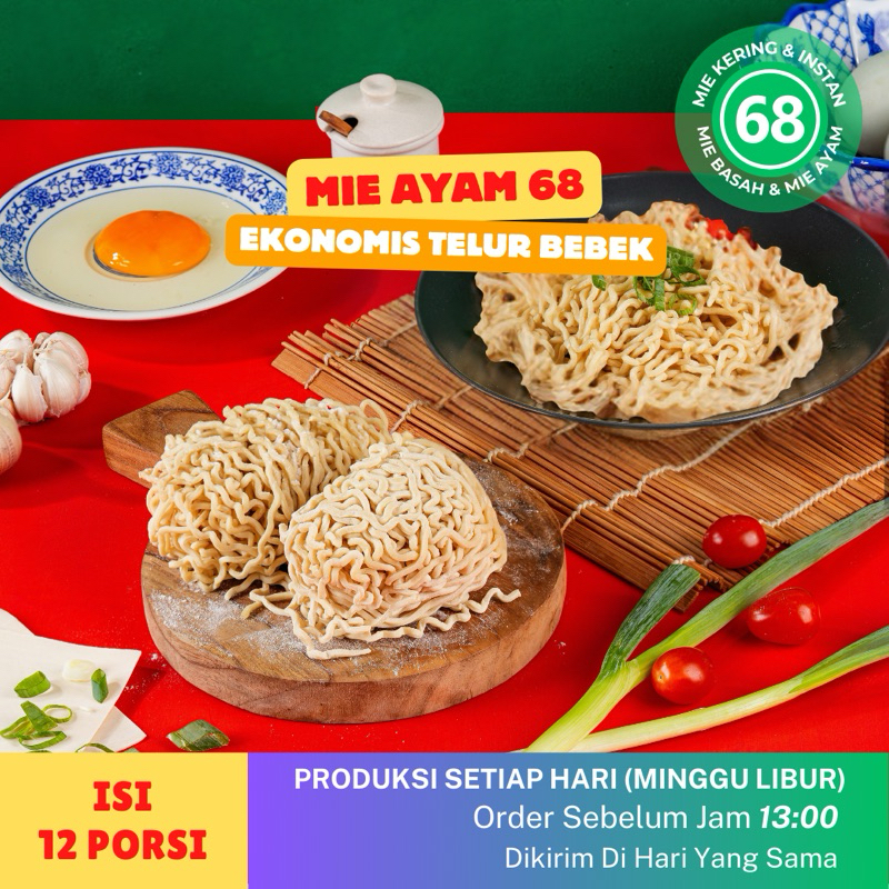 1200 GR 12 PORSI Mie Ayam Telur Bebek 68 Mie Mentah mie telor ramen gacoan mie frozen mie ayam menta