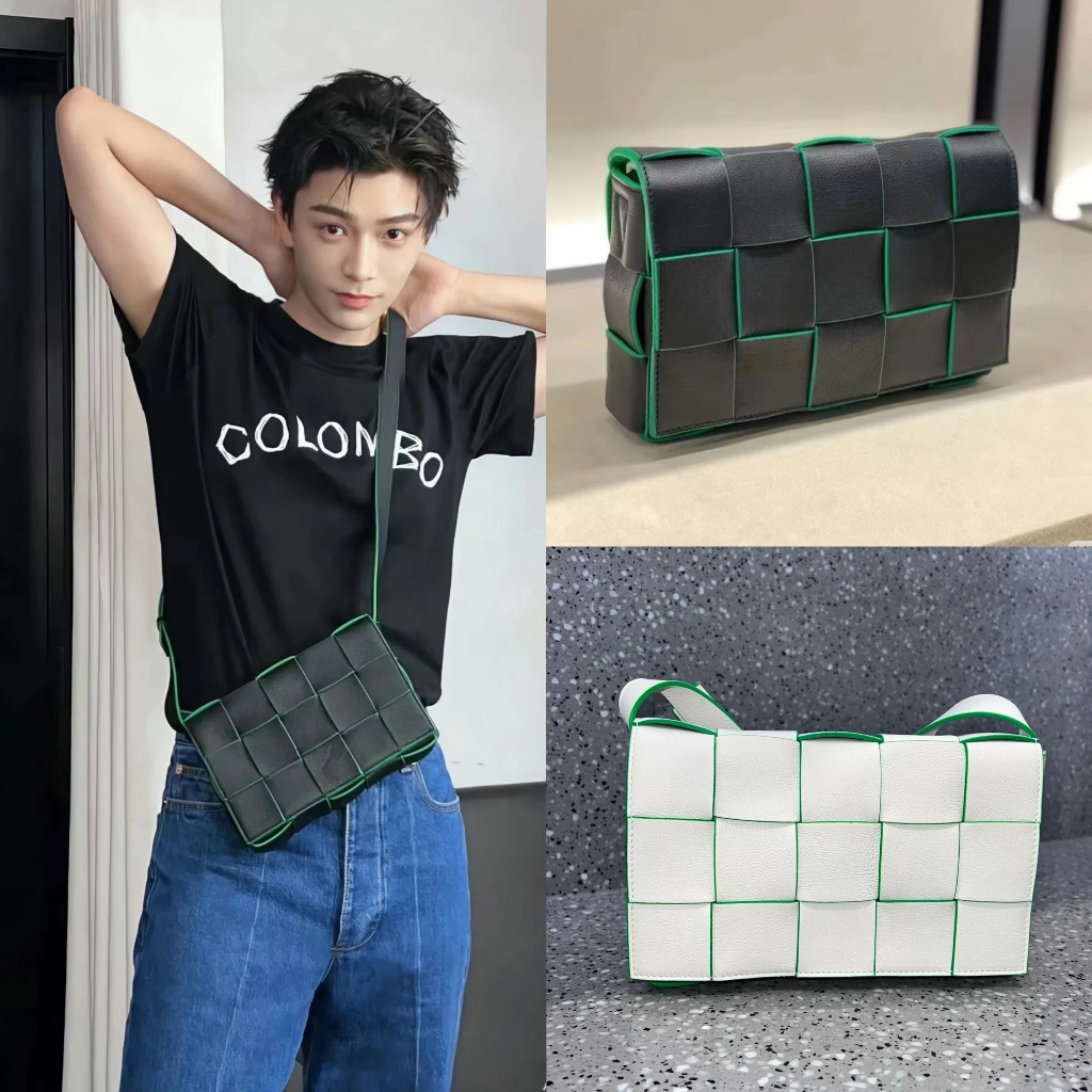 PO 2 Weeks B@V Cassette Tas Selempang Anyaman Tepi Hijau 2 Warna Hitam Putih | Tas Kulit Asli Premiu