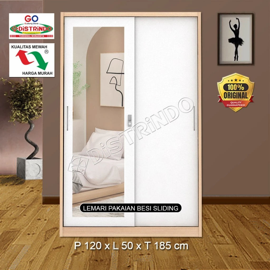 DISTRINDO Lemari Besi 2Pintu Sliding JUMBO / Lemari Besi Gamis + Brankas