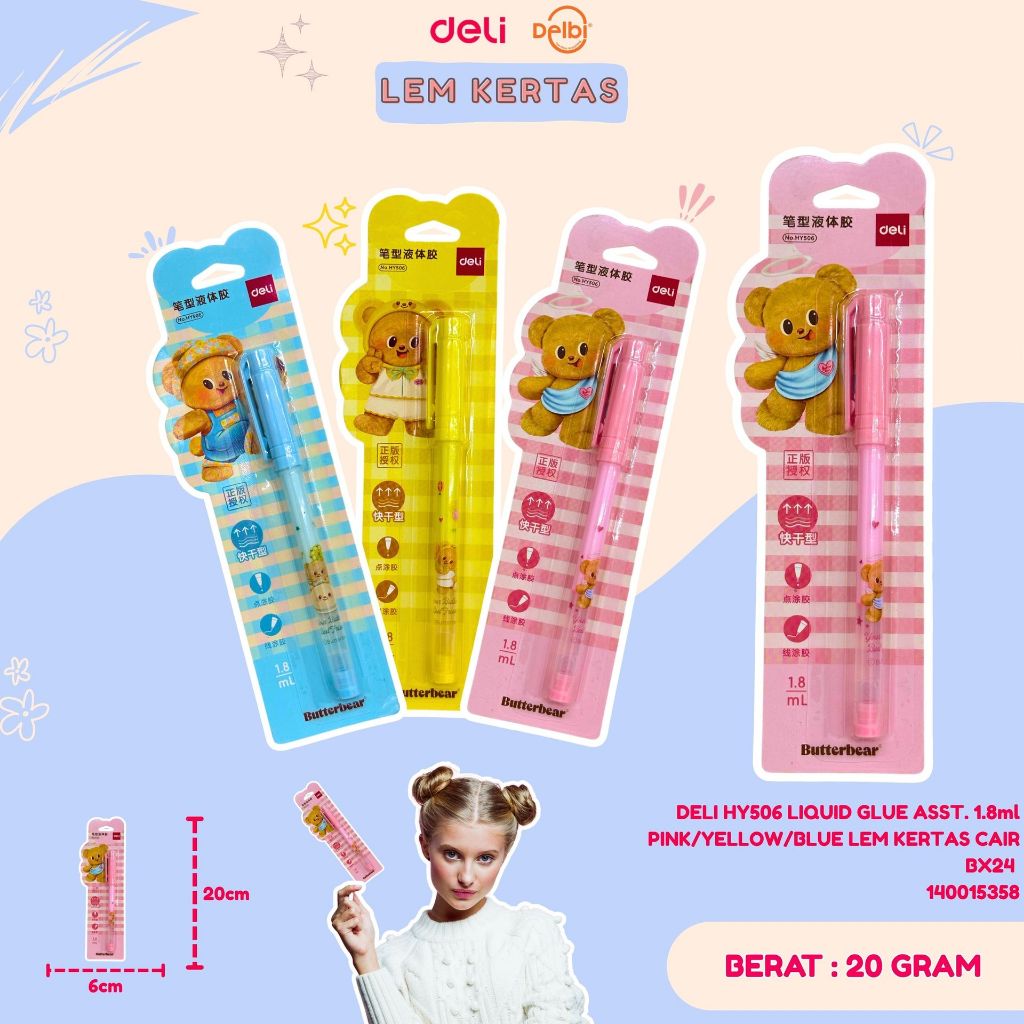 

DELI HY506 LIQUID GLUE ASST. 1.8ml PINK/YELLOW/BLUE LEM KERTAS CAIR