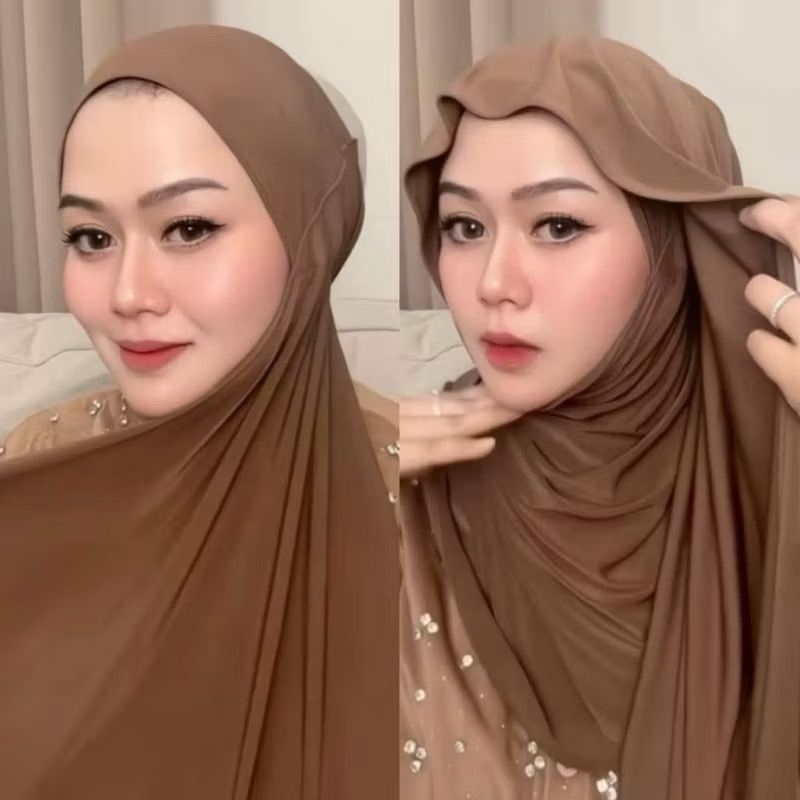 Hijab Pashmina Instan Mleyot Plus Inner Jersy / Kerudung Pashmina Mleyot / Pashmina Inner