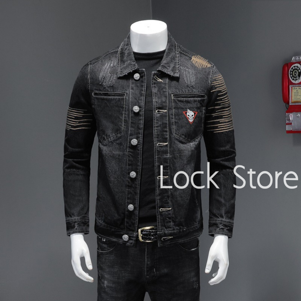 Jaket Denim Jeans Zigzag Variasi Bordir