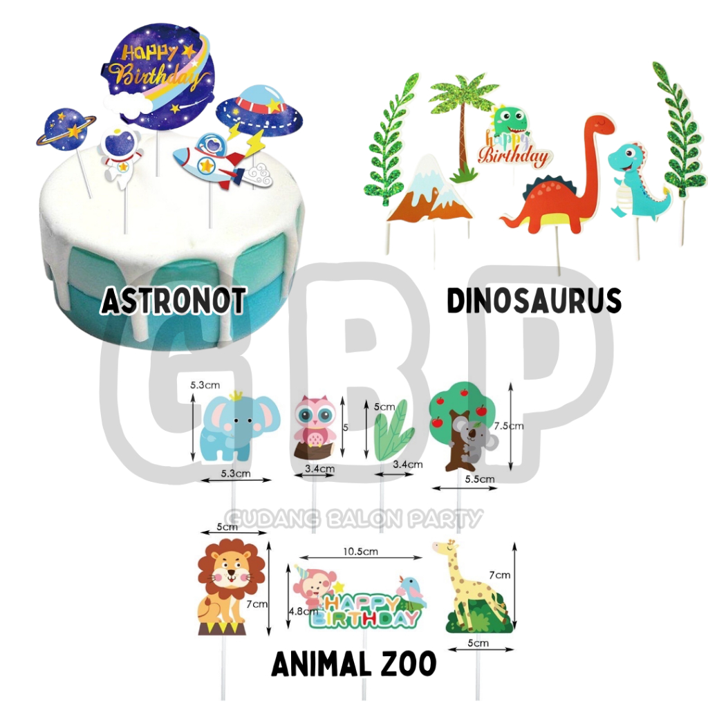 Topper Cake / Hiasan Kue Ulang Tahun Karakter (Dinosaurus, Animal Zoo, Astronot)