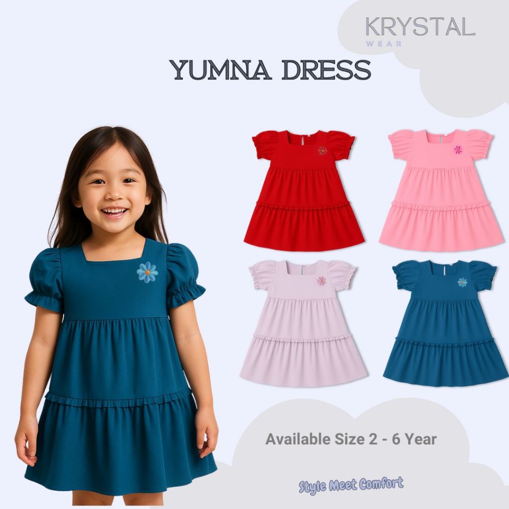 Krystal - Yumna Dress Anak Perempuan - Baju Anak - Katun - 2-6 Tahun
