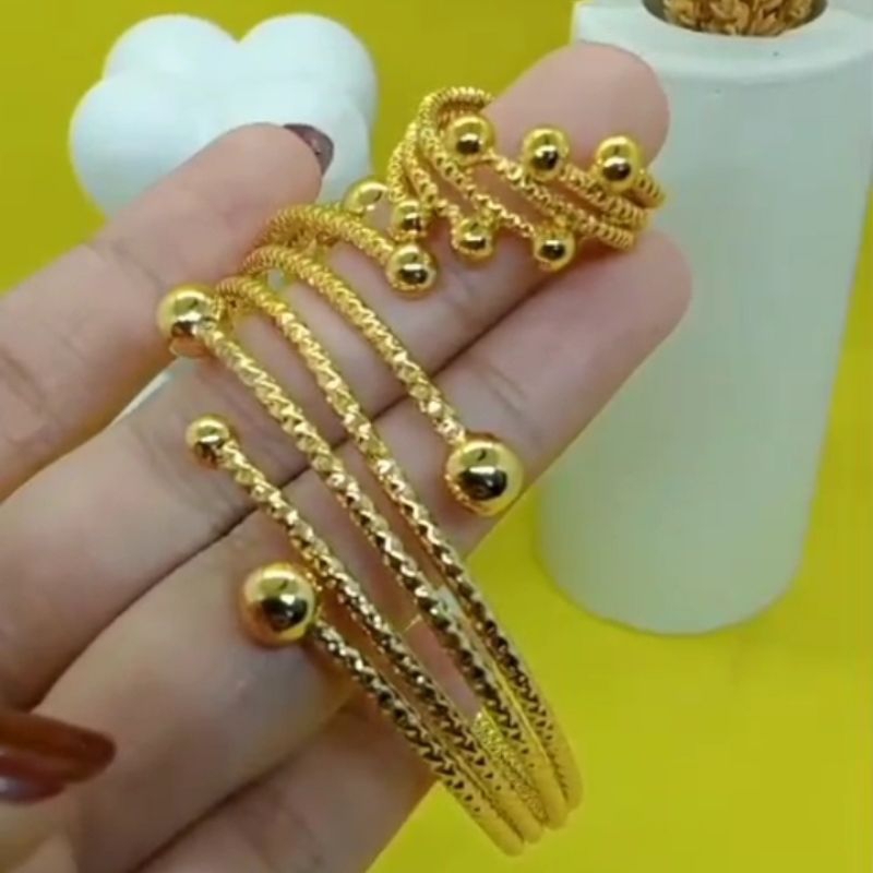 Gelang Keroncong Pentol Dewasa Free Cincin Titanium Lapis Emas 24k Asli anti Luntur