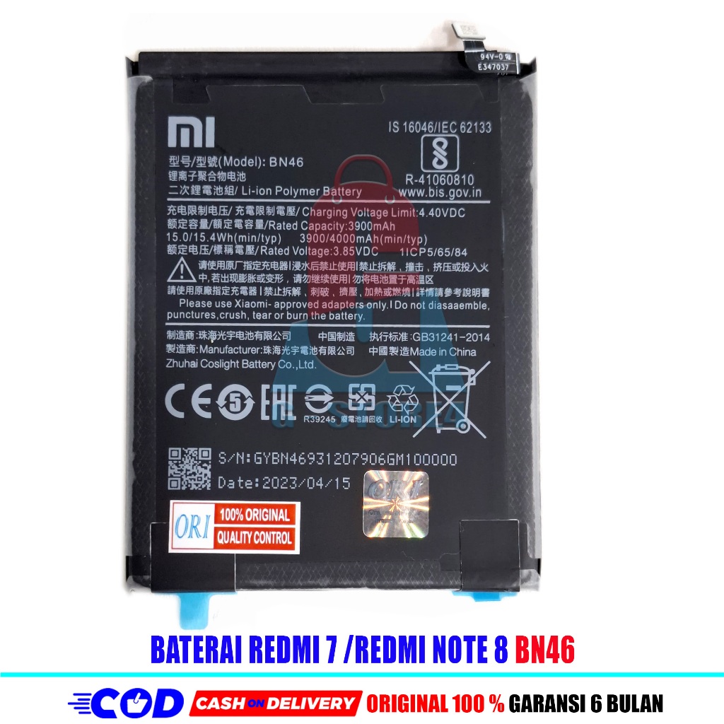 Baterai Xiaomi REDMI 7 / REDMI NOTE 8 BN46 Asli (Original 100%) batere batre battery