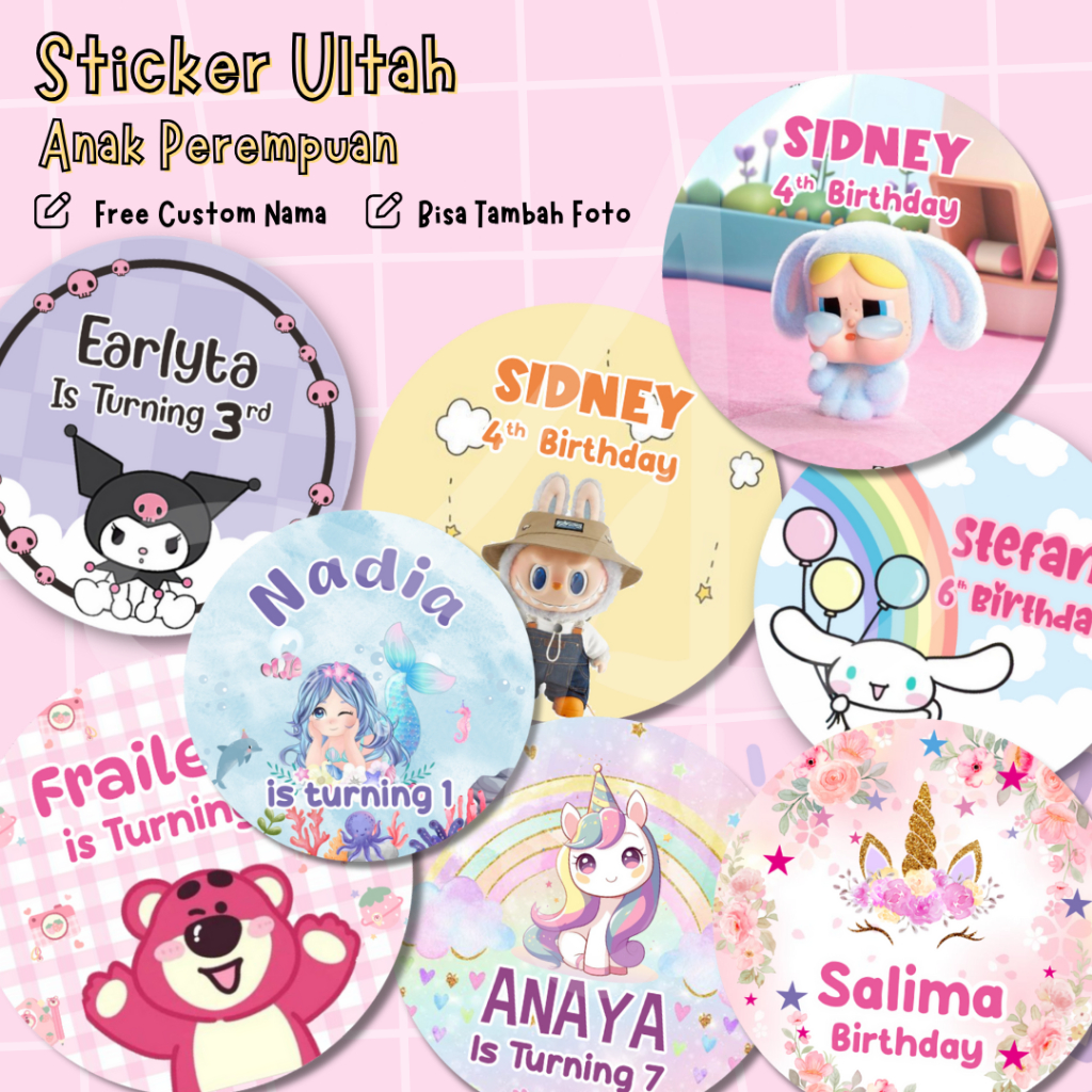 

Sticker Birthday Stiker Ultah Stiker Bento Ulang Tahun Anak Perempuan CUSTOM NAMA Label Sticker Birthday Anggitgo Design