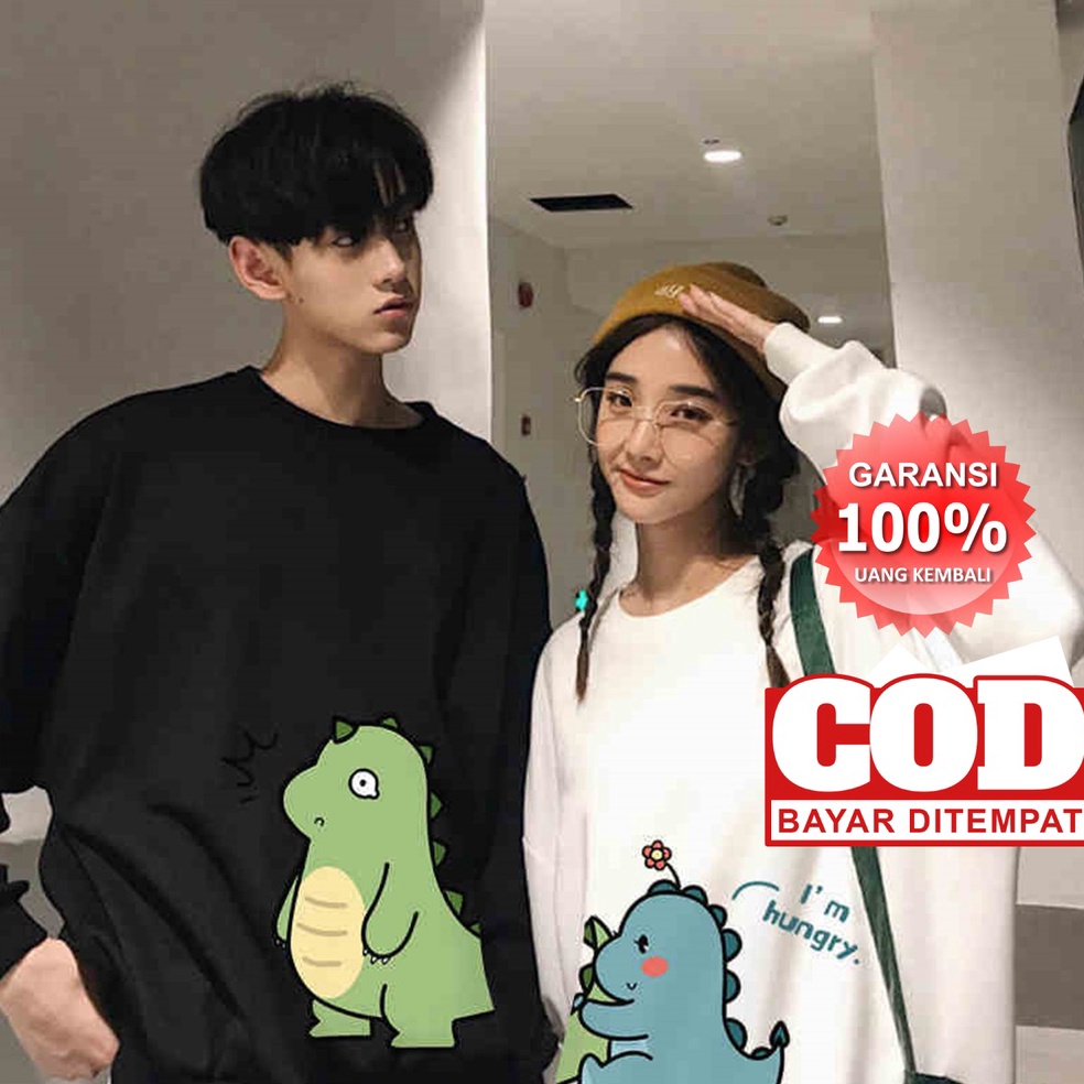 55STOK TERBARU Promo Sweater Pria Wanita Cetak Dinosaurus Kartun Lucu Kaus Musim Gugur Atasan Amina 