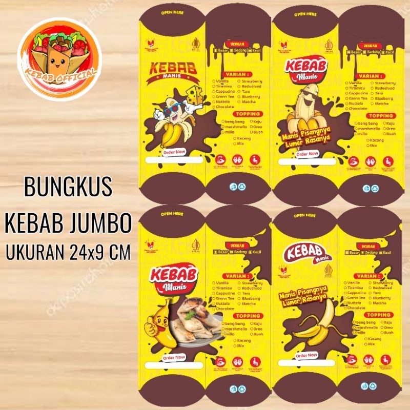 

100 Pcs Kemasan Bungkus Kebab Pisang Coklat Piscok Ukuran 24x9 cm Bahan Duplek
