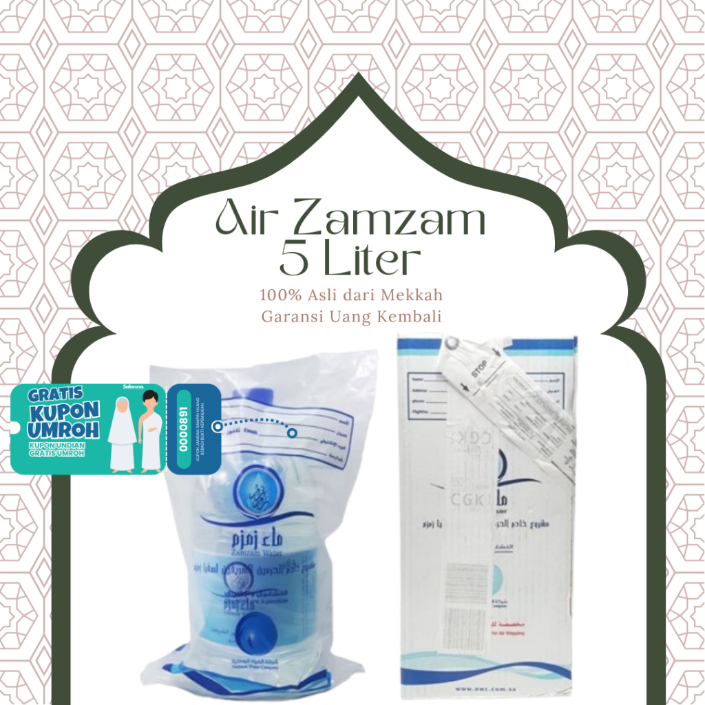 

AIR ZAM ZAM 5 LITER NON BARCODE AIR ZAM ZAM ASLI ORIGINAL KEMASAN 5 LITER OLEH OLEH HAJI DAN UMROH
