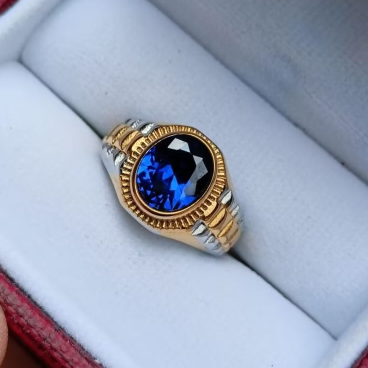 Cincin Minimalis Blue King Safir cutting