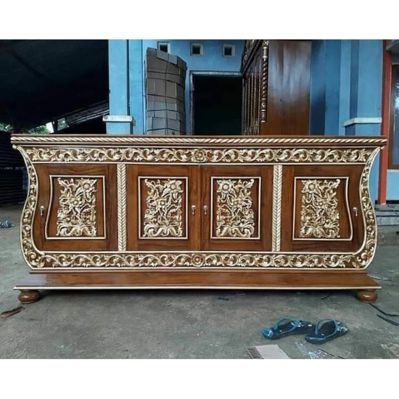 Bufet Meja TV Ukir Biola Jati Jepara, Lemari bifet jati ukir mewah