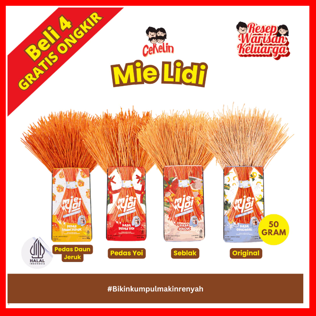 

CEKELIN Cemilan Mie Lidi - 50gr Beli 4 Gratis Ongkir