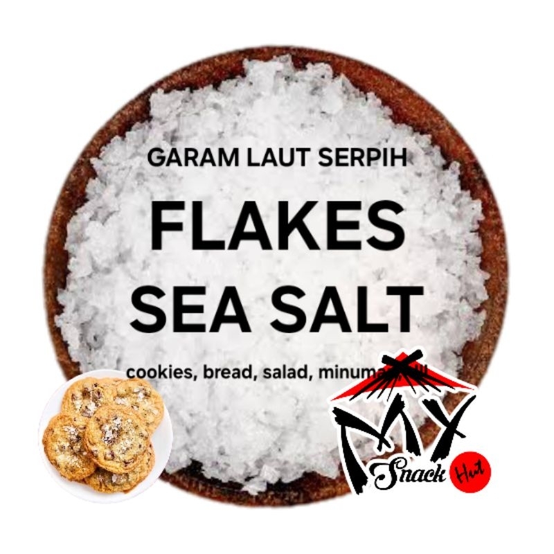 

FLAKES SEA SALT 50GR GARAM LAUT SERPIH PUTIH BERSIH TOPPING GARNISH SALAD KUKIS COOKIES MINUMAN