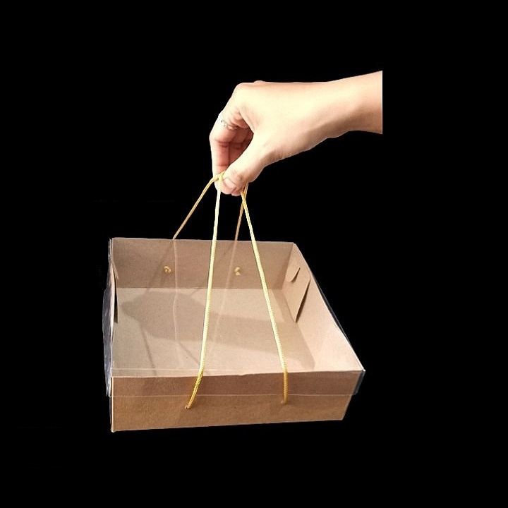 

10 Pcs Box Tali Tenteng Ukuran 18x18x7cm Dus Kraft Tutup Mika Coklat Polos