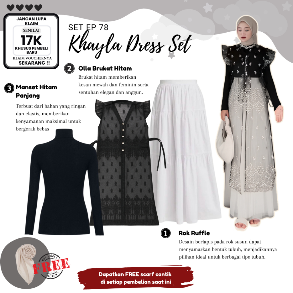 MikiOutfit - KHAYLA DRESS SET ( Outer Brukat Hitam + Manset Lengan Panjang Hitam + Rok Ruffle ) - 78