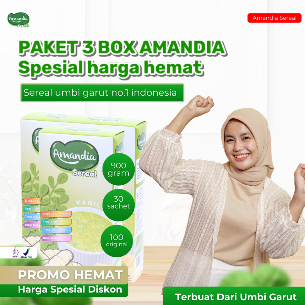 

Sereal amandia paket 3 box harga promo meriah sudag Bpom kemasan 900 gram