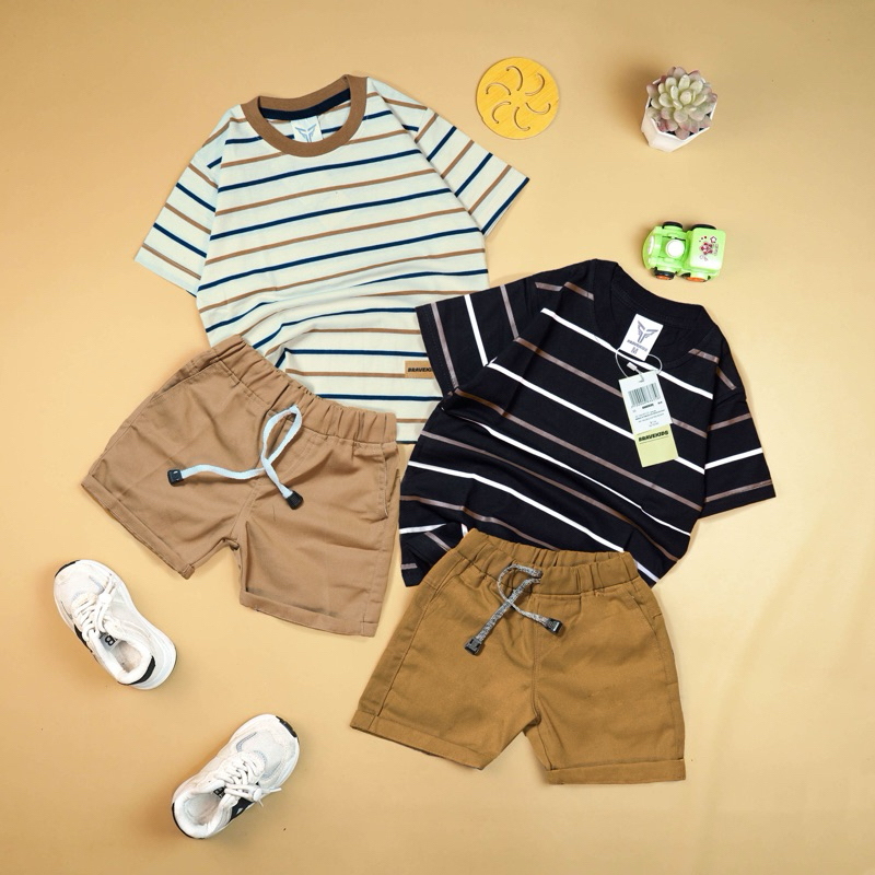 BRAVEKIDS - BROADSTRIPE SETELAN ANAK LAKI LAKI KAOS SALUR STRIPE DAN CELANA COTTON COMBED 24S SABLON
