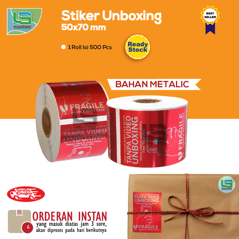

STIKER UNBOXING METALIK ANTI AIR 50X70 MM STIKE FRAGILE UNBOXING 50X70 MM 500 PCS