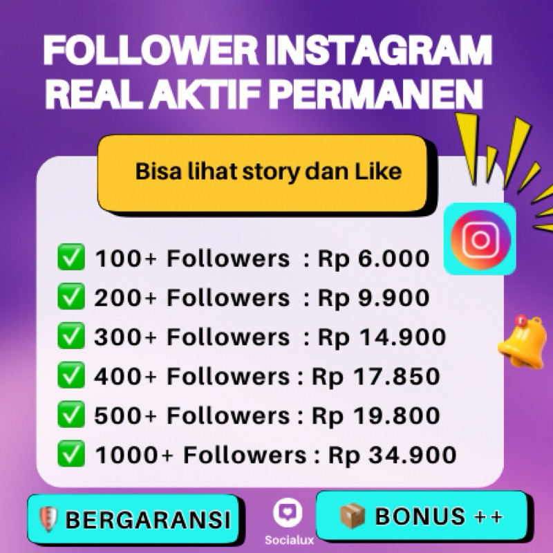 Follower Instagram Real Aktif Permanen bisa lihat story dan Like - Fast & aman