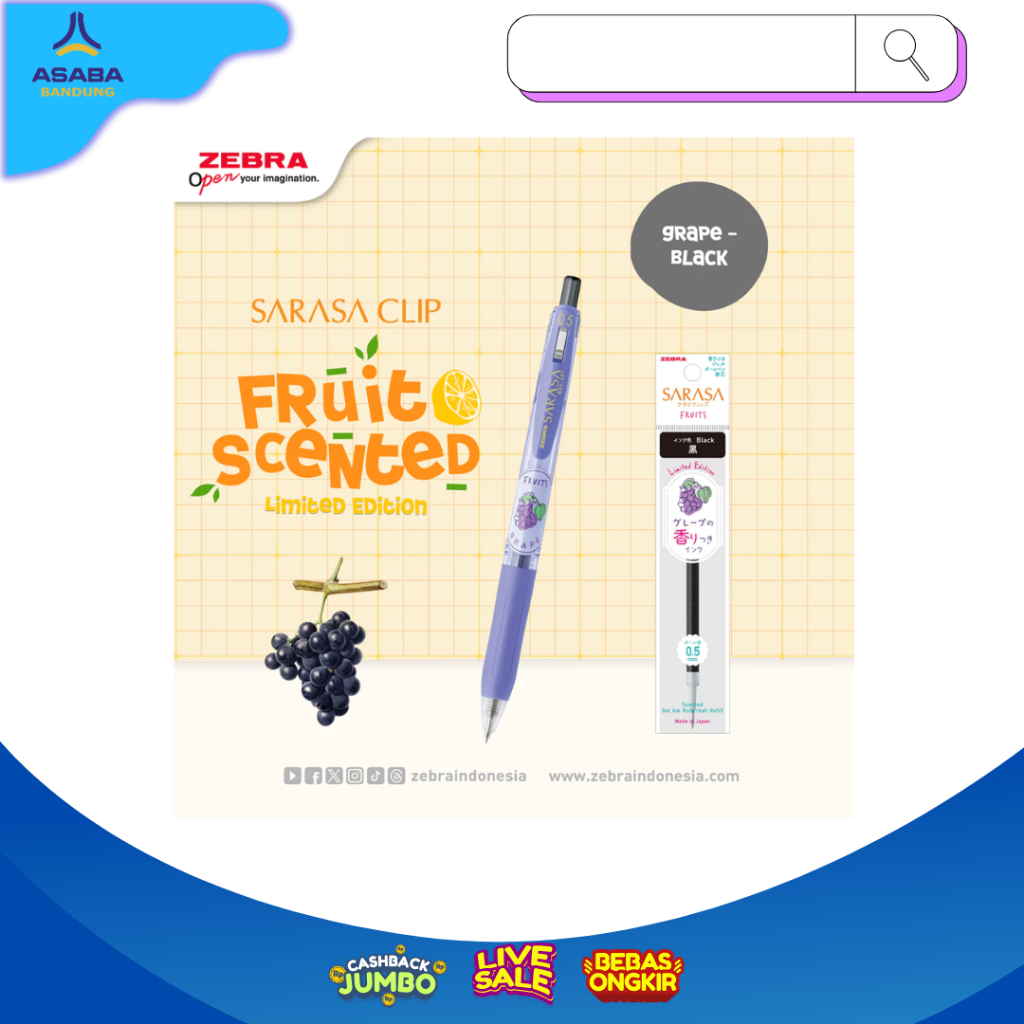 

Zebra Pulpen Gel Sarasa Clip 0.5mm Limited Edition Fruit Series + Refill Fruit 0.5mm - satuan