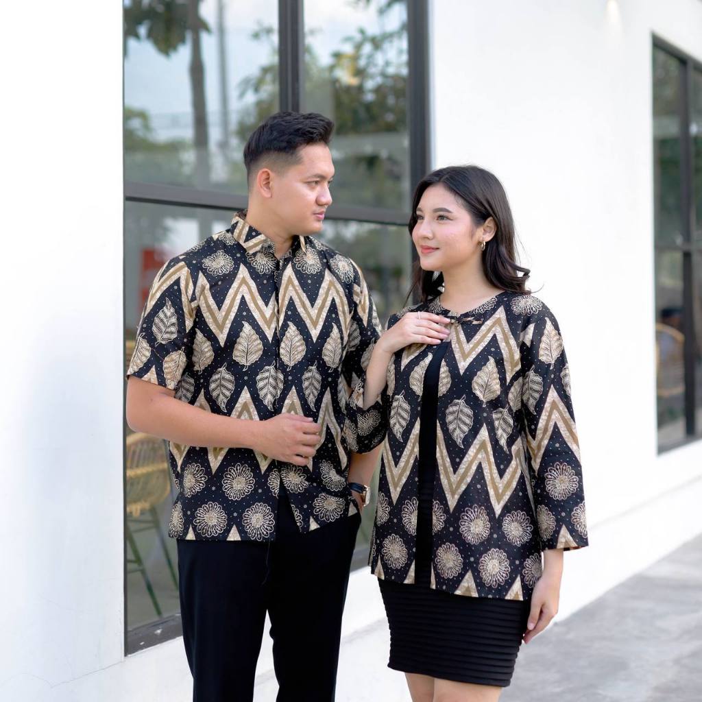 Benang Raja Couple Batik Katun Outer Dan Hem Bunga Daun