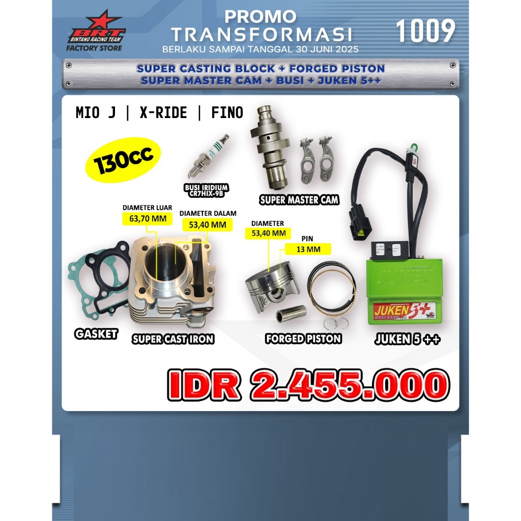PAKET BLOK PISTON MASTERCAM ROCKER ARM JUKEN BUSI - MIO J/X-RIDE/FINO/Z1 BRT BINTANG RACING TEAM