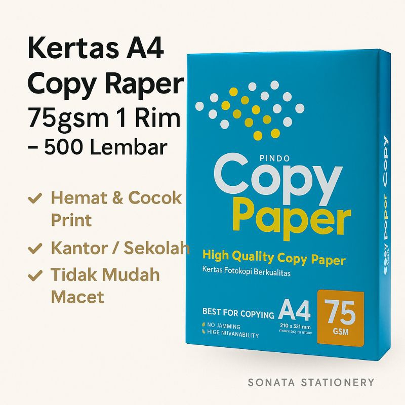 

Kertas A4 75gsm 1 Rim 500 Lembar – Pindo Copy Paper – Kertas Fotokopi Hemat & Berkualitas