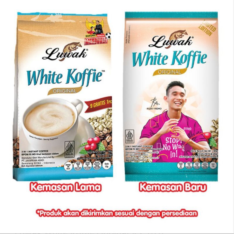 

LUWAK WHITE COFFE ORGINAL ISI 9 X 20 G ( EDISI PESEPAK BOLA)