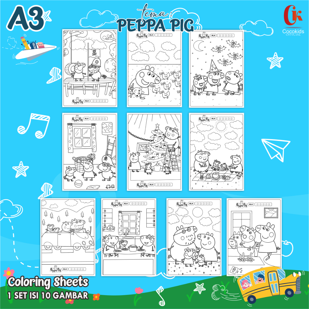 

(PEPPA PIG 01) KERTAS MEWARNAI ANAK A3 - COLORING SHEETS SERIES 1 - LEMBAR MEWARNAI ANAK PAUD/TK/SD