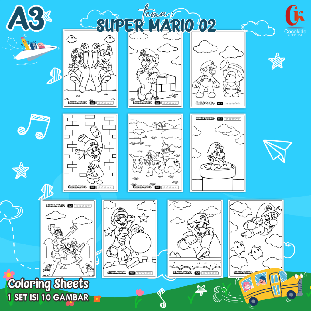 

(SUPER MARIO 02) KERTAS MEWARNAI ANAK A3 - COLORING SHEETS SERIES 1 - LEMBAR MEWARNAI ANAK PAUD/TK/SD