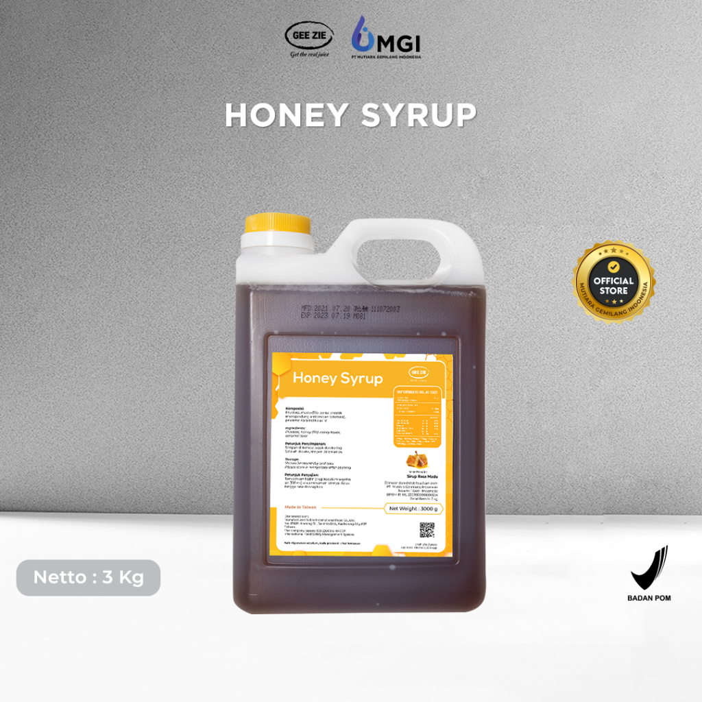 

Mutiaragemilang.id Gee Zie Honey Syrup Sirup Madu 3 Kg - Sirup Rasa Madu 3 Kg