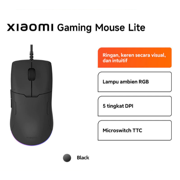 Xiaomi Gaming Mouse Lite | Lampu ambien RGB | 5 tingkat DPI | Microswitch TTC