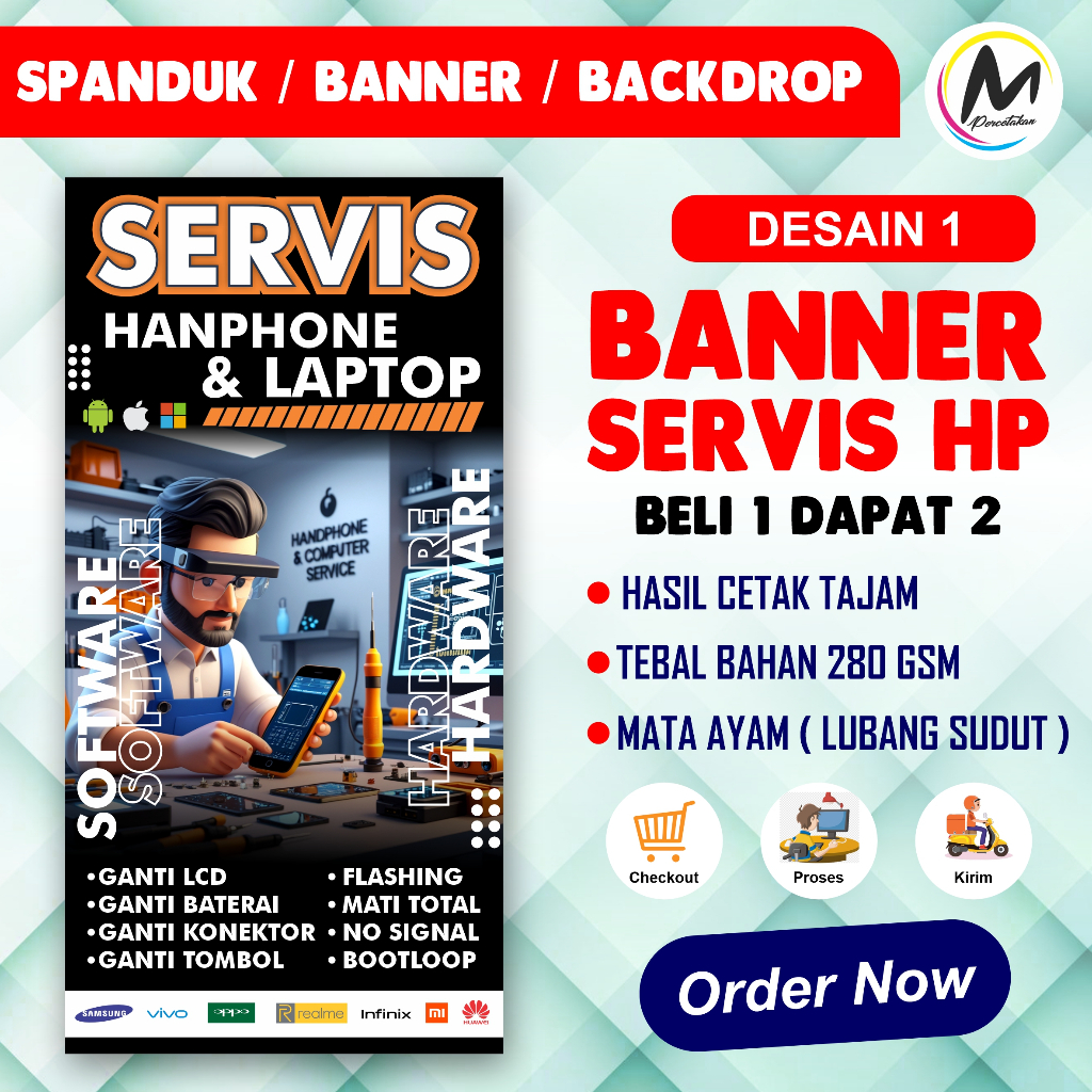 Banner Konter Banner Servis Hp Banner servis Laptop Ukuran 50x100 cm