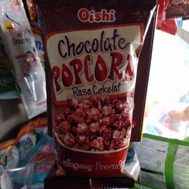 

oishi chocolate popcorn rasa cokelat dan caramel