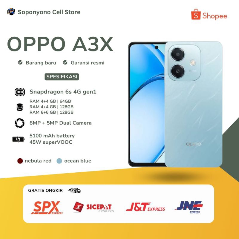 OPPO A3X RAM 4/64  | 4/128 | 6/128GB TERLARIS 1 JUTAAN