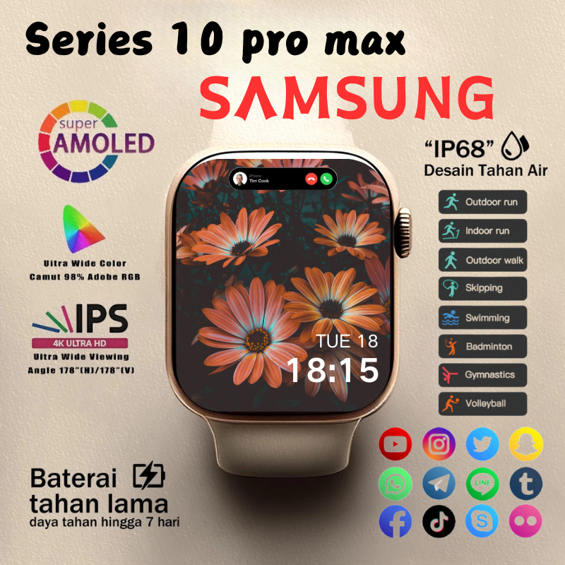 【100% Asli Garansi Resmi 12 bulan】Samsung SmartWatch 10 Pro Max pria Jam Pintar bluetooth olahraga S