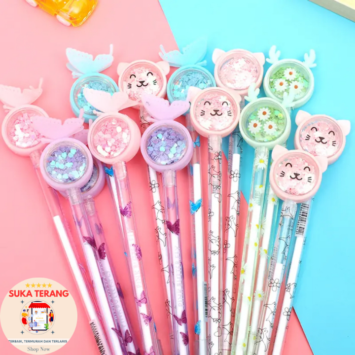 

ST Pena Karakter Payet Gliter Motif Bunny Lucu Black Ink Gel Pulpen Gel Bolpen Alat Tulis Karakter Kupu-Kupu Perlengkapan Sekolah Kantor