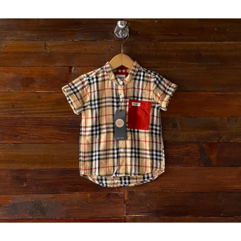 MOTIF KOTAK TERBARU KEMEJA KOKO ANAK  LENGAN PENDEK KOMBINASI SAKU BARU