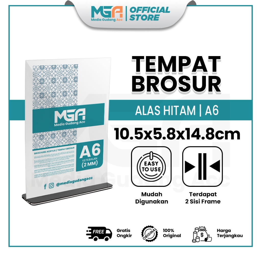 

Tempat Brosur A6 Potrait 2 Sisi Akrilik 1.5mm List Alas Kaki Hitam - Tent Holder / Tent Card Stand Display - Desk