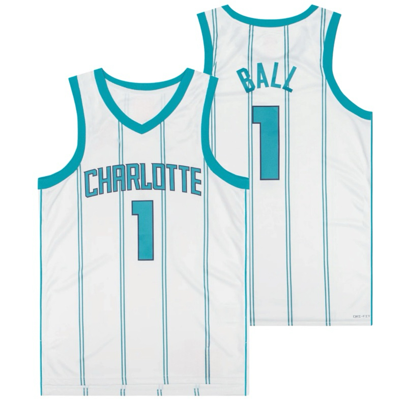 BORDIR IMPORT JERSEY BAJU BASKET CHARLOTTE HORNETS #1 LAMELO BALL PUTIH