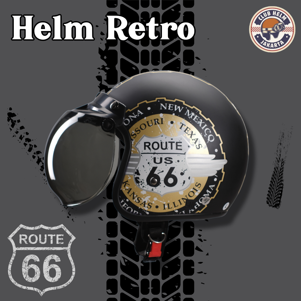 Helm Retro Bogo Remaja / Dewasa Unisex Pria Wanita Cowo Cewe SNI Motif Route 66