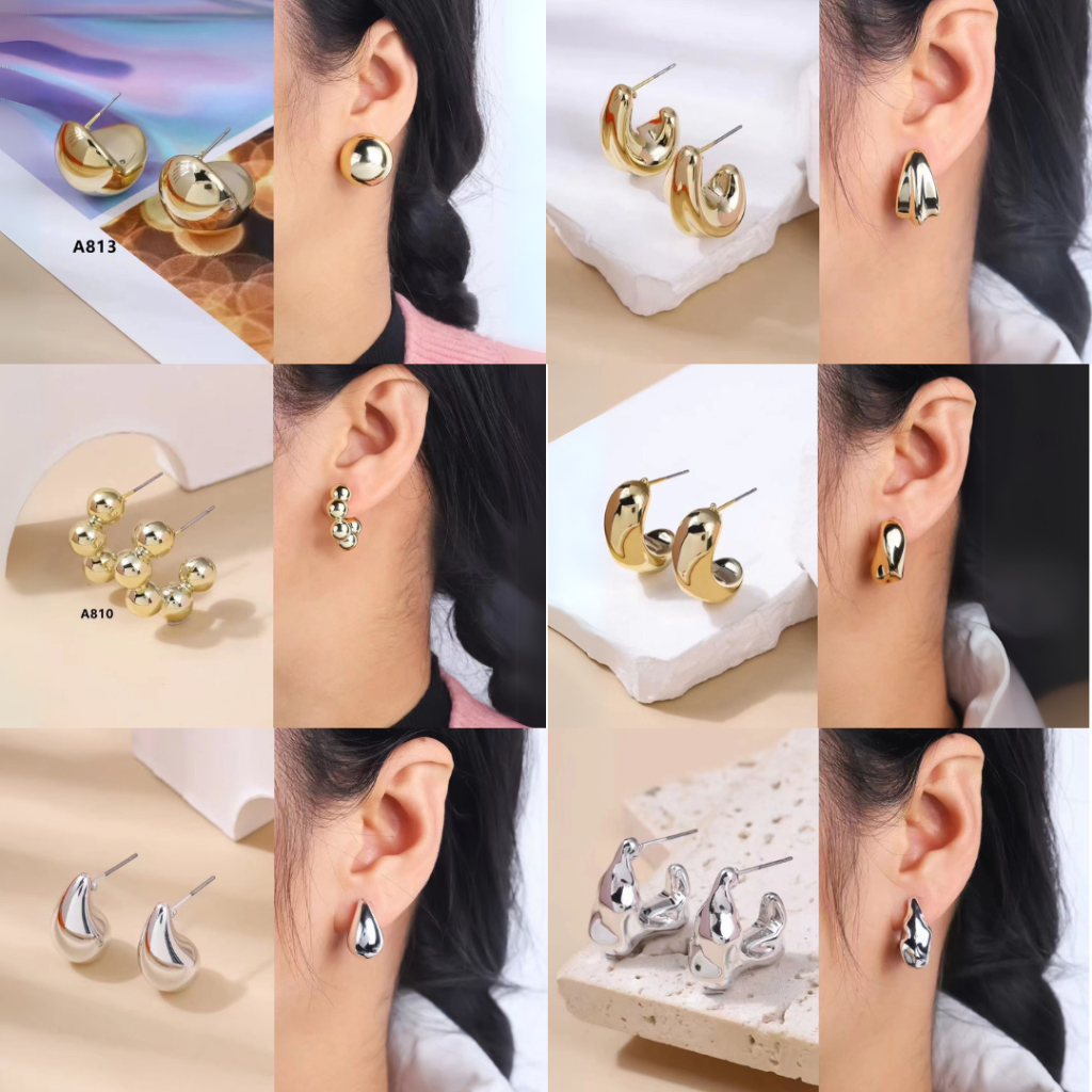 Anting Mahesa  Hoop Old Money Alloy PaduanGeometris Minimalis Emas & Perak – Pilihan Elegan Sehari-h