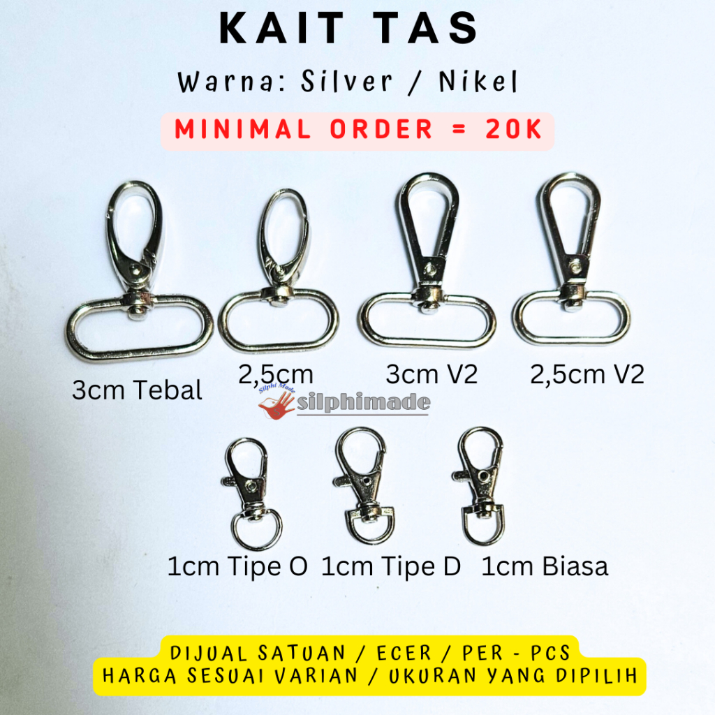 1pc Kait Tas SILVER / Nikel – Pengait Tas & Bahan Tas Rajut | Kew-Kew Besi Murah Berkualitas