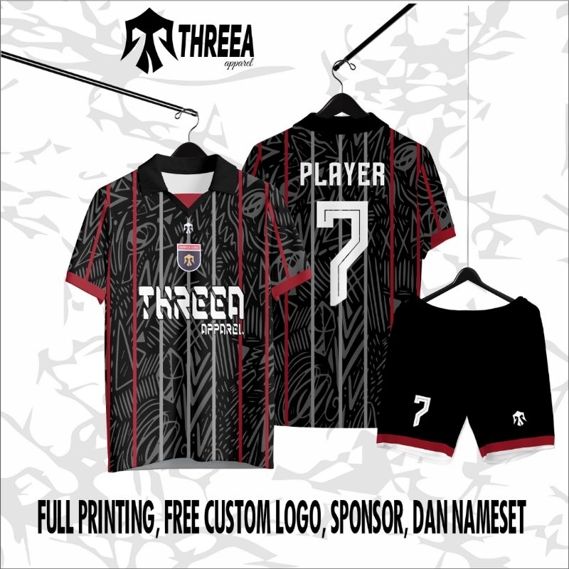 JERSEY FULL PRINTING HITAM / JERSEY SEPAK BOLA / JERSEY FUTSAL / JERSEY CUSTOM