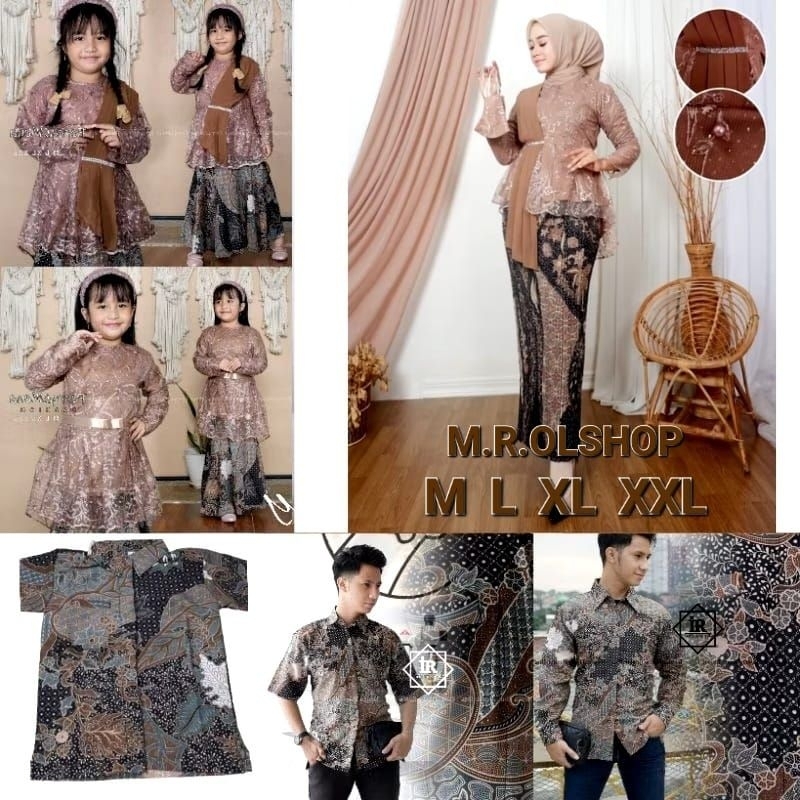 Couple Kebaya Mocca Setelan Baju Couple Keluarga Ibu Ayah Anak